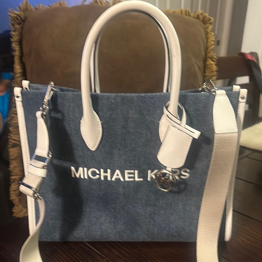 Michael Kors Denim Blue and White Tote
